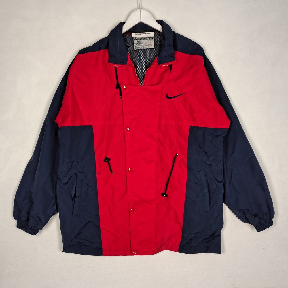 Vintage J&P Collection Windbreaker Jacket Red Navy Nike Swoosh Waterproof L